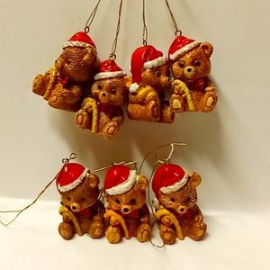 !💕 Vintage Lot of 7 Barley Bear Cubs Ornaments Christmas Santas W/Candy Canes